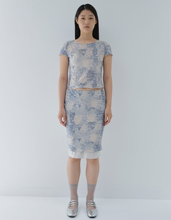 rysm) Floral texture skirt (Blue)